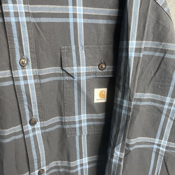Carhartt Plaid Loose Fit Button Down Blue Workwear Long Sleeve Outdoors 2XL - Picture 2 of 8